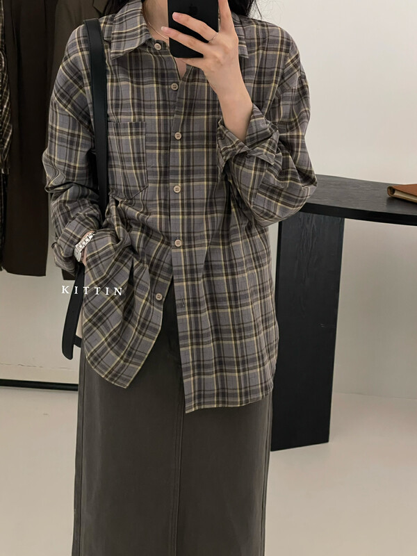 【KITTIN】Korean Style Fashionable Casual Plaid Shirt 8652FW