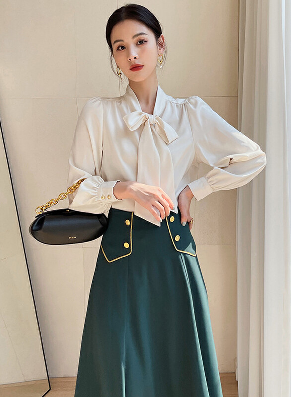 [HANNA Hanna] Dignified and elegant white-collar fan all-match shirt M8531-1# JHY