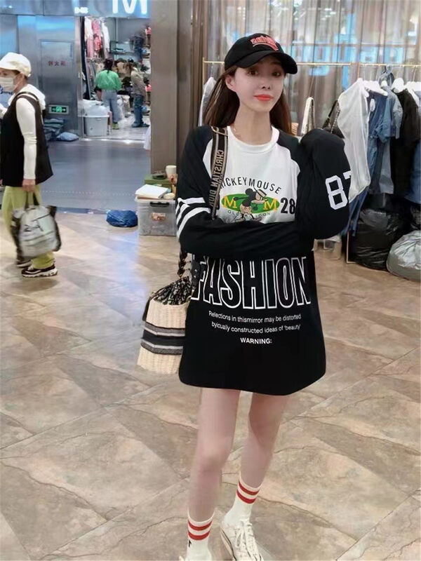 New in autumn!  [Jinhan] Casual Loose Colorblock Letters Cartoon Print Raglan Sweater YS1-8203# GYJ