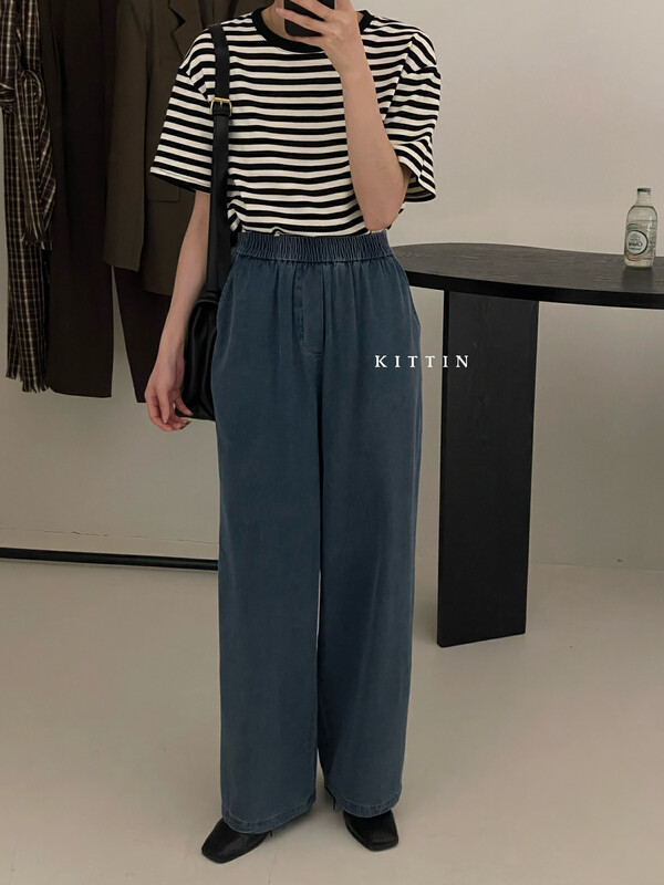 【KITTIN】Korean style loose elastic waist casual jeans 9177