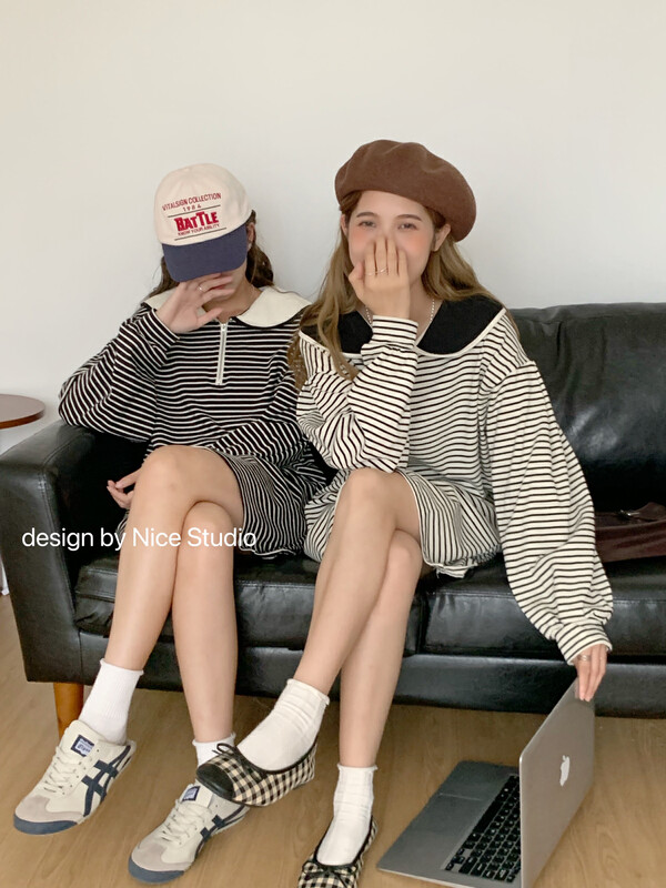 Autumn is new! [NICE STUDIO] Doll collar age-reducing striped dress 66603# ZXL