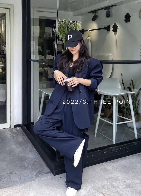 New in early autumn! [3.THREE POINT] Korean simple commuter style two-button suit + elastic waist casual loose suit 6016# ZXL