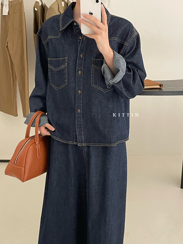 【KITTIN】Korean Denim Double Pocket Shirt 8655FW