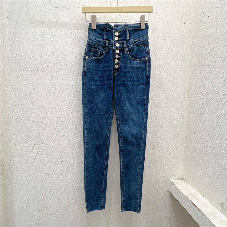 Autumn models are new! [Xiaoyanjia] Korean version of simple high-waisted jeans 6022# XYJ