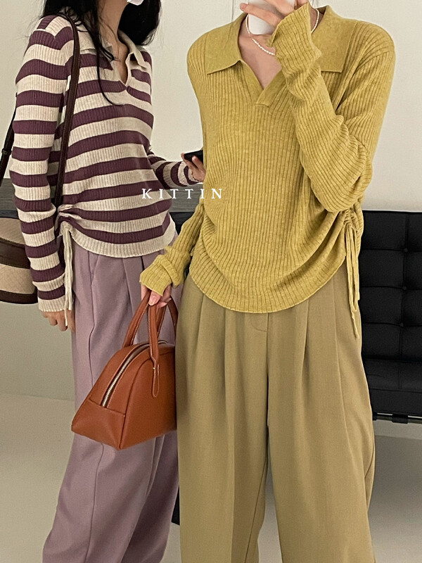【KITTIN】Korean style side drawstring V-neck sweater 1321