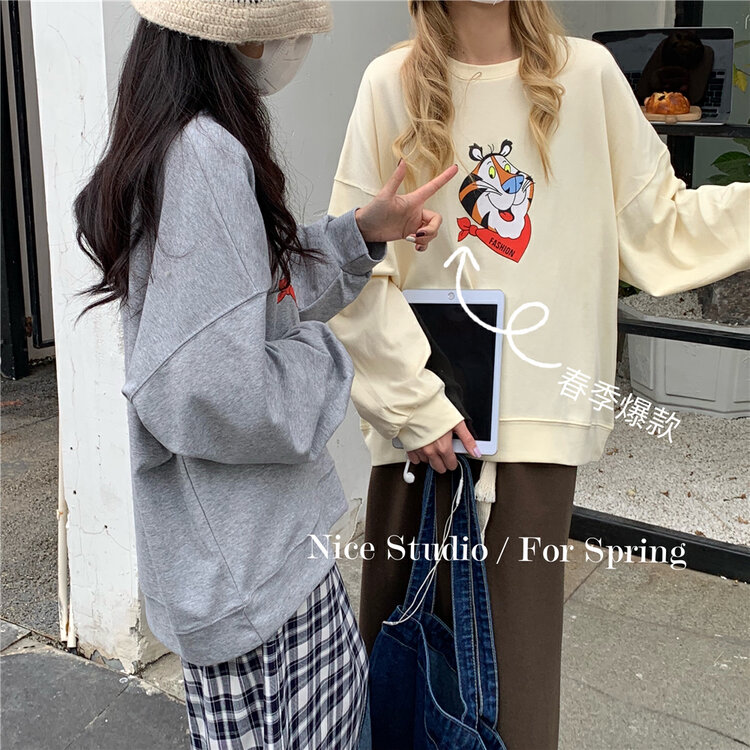 Original price 54.64! New in early spring!  【NICE STUDIO】Cartoon Round Neck Printed Sweatshirt 3005# ZXL