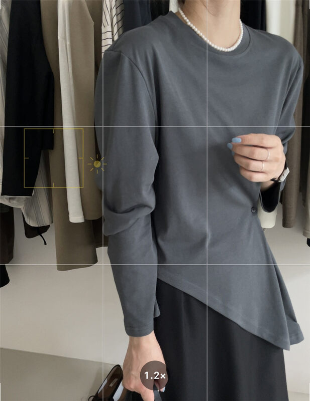 New in early autumn! [IN MODE] Korean version of the wild side button design solid color long-sleeved T-shirt 6979# CLS
