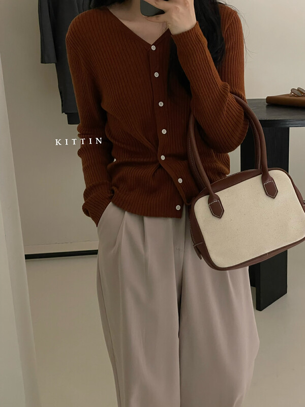 【KITTIN】Korean V-neck pit strip side button knitted cardigan 1313# FHX
