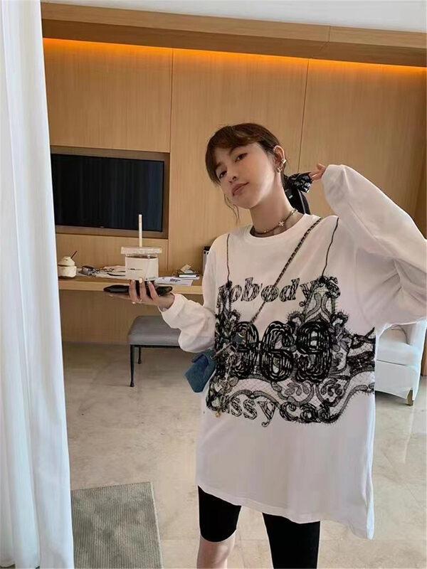 New in autumn! [Jinhan] fake two-piece lace fashion long-sleeved T-shirt YS1-8119# GYJ