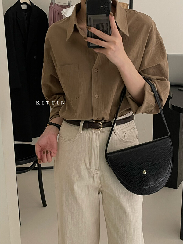 【KITTIN】Korean Simple Washed Cotton Shirt 872FW
