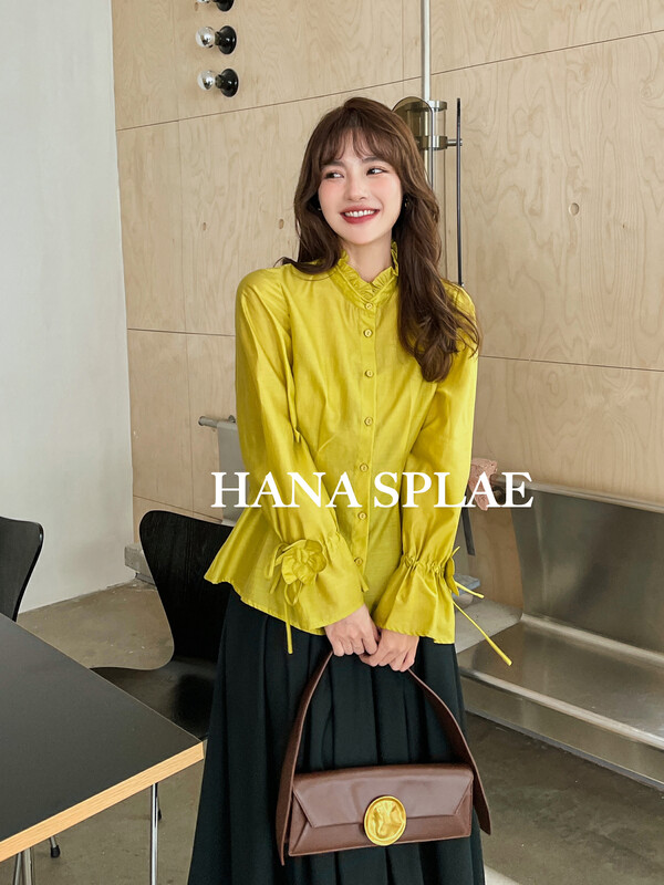 New in autumn! [HANNA Hanna] French retro fungus edge stand-up collar long-sleeved shirt H5530# JHY