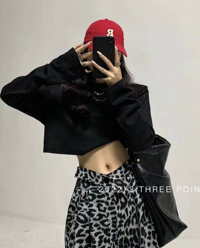 New in autumn! [3.THREE POINT] Shoulder pads and straps design long-sleeved T-shirt 6085# ZXL