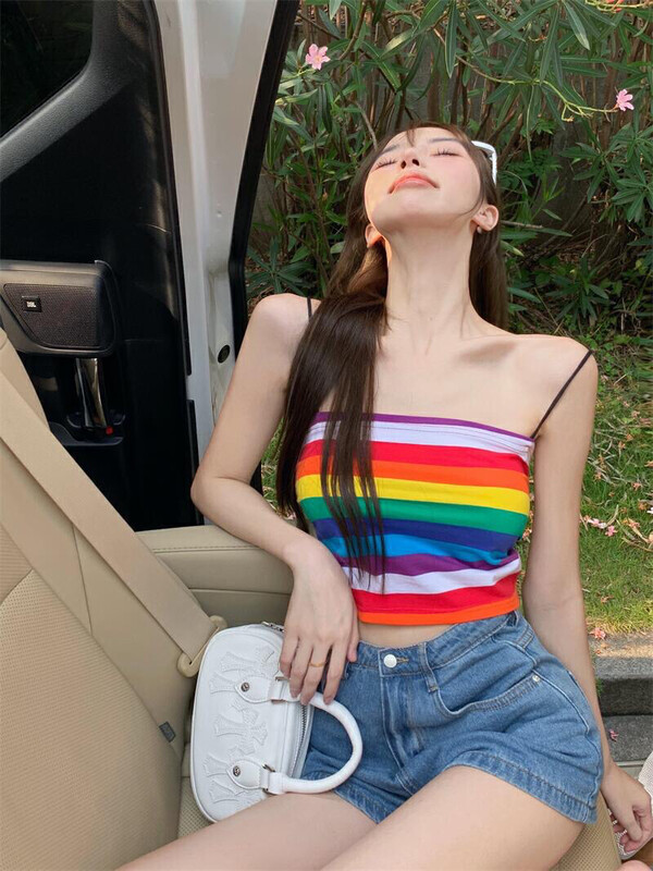 New in early autumn! [XINYUANJIEYI Aragaki Yui] Sleeveless striped all-match vest/sling V768# PCZ