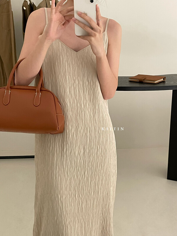 【KITTIN】Korean style crumpled suspender dress 5161