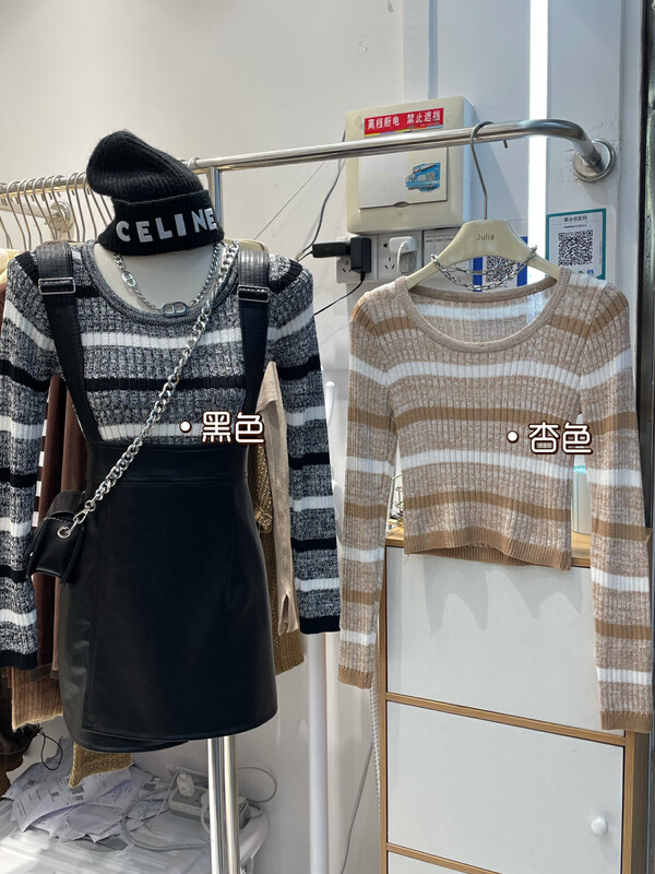New in autumn! [JULIA] round neck striped slim fit sweater 2021# PCZ