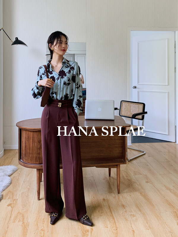 New in early autumn!  [HANNA Hanna] Big-name simple high-waisted slim mopping trousers (with detachable belt) H3321# JHY