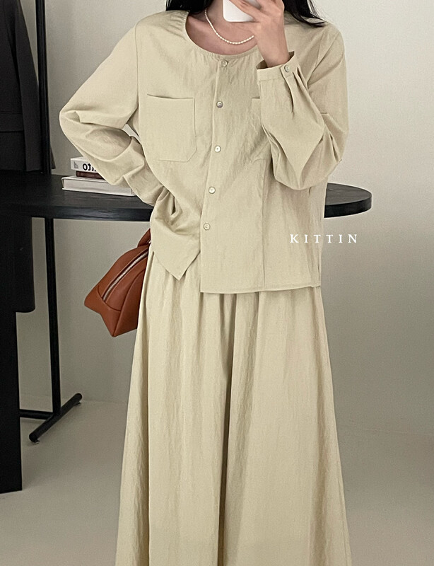 【KITTIN】Korean Washed Cotton Round Neck Double Pocket Shirt 8179FW