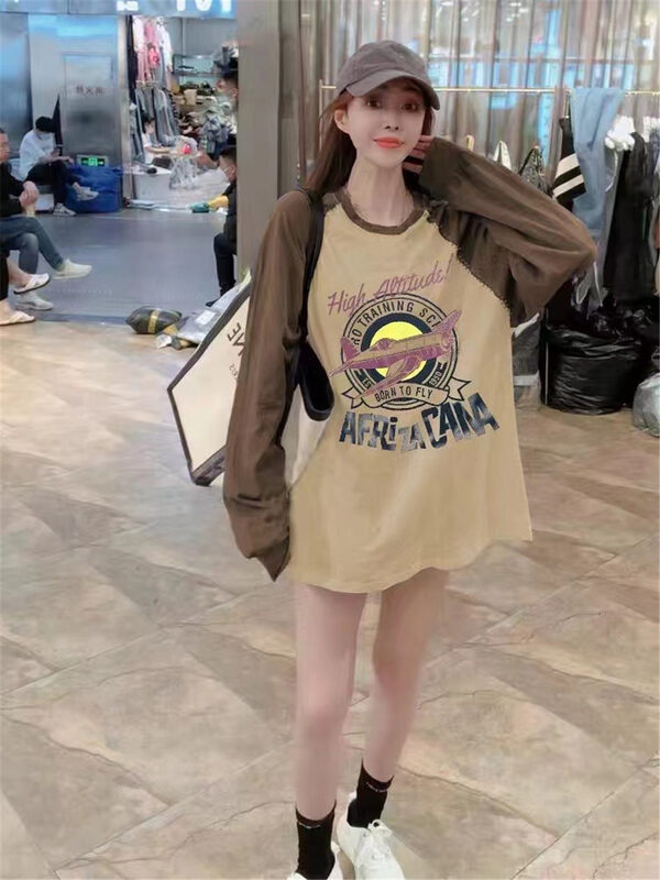 New in autumn! [Jinhan] Colorblock letter printing long-sleeved T-shirt YS2-8108# GYJ