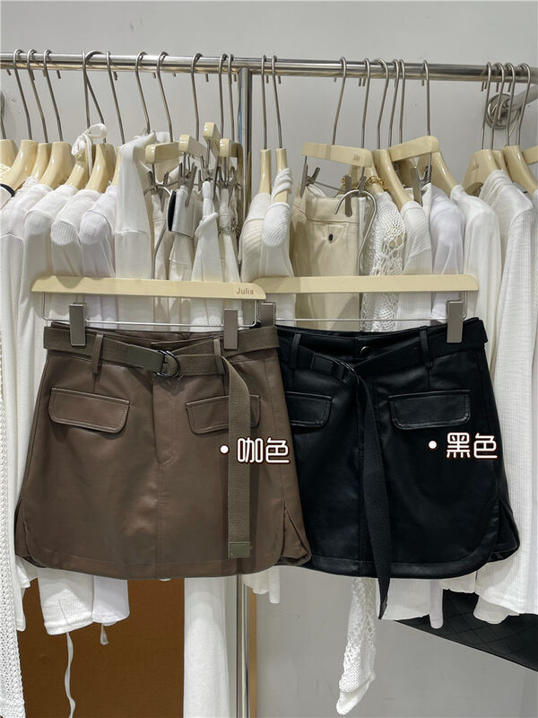 New in autumn!【JULIA】Fashionable and slim PU leather skirt (with belt) 9130# PCZ