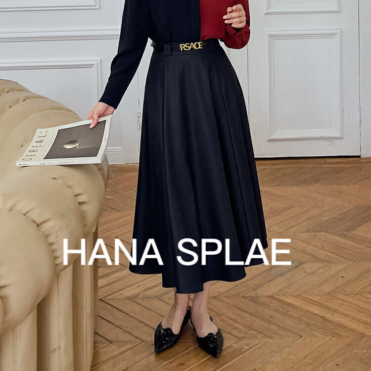 New in early autumn! [HANNA Hanna] Professional fan all-match long A-line skirt (with belt) H3236# JHY