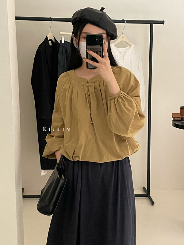 【KITTIN】Korean style buttoned round neck shirt 8623FW