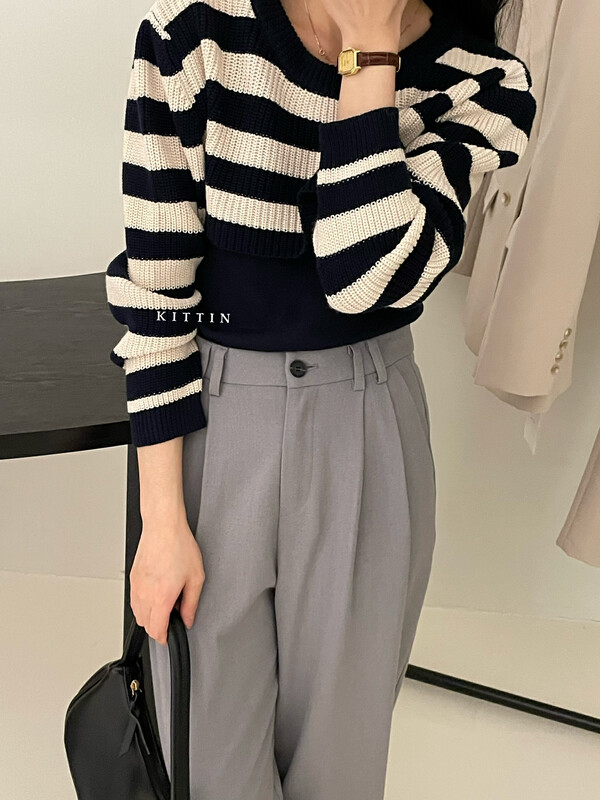 【KITTIN】Korean striped two-piece knitted sweater 1503