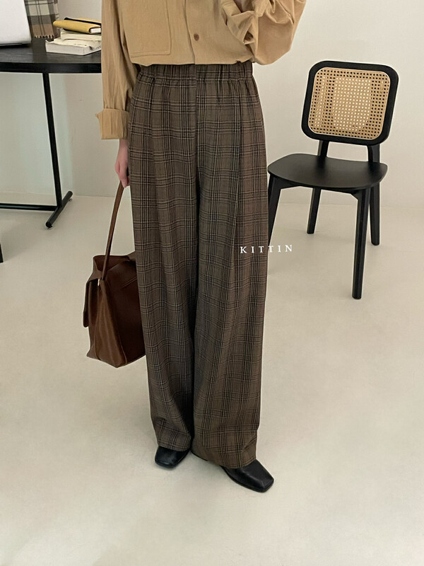 【KITTIN】Korean Check Elastic Waist Casual Pants 9179