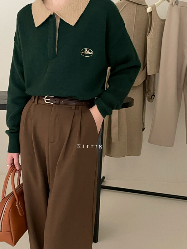 【KITTIN】Korean Polo Neck Embroidered Sweater 1387
