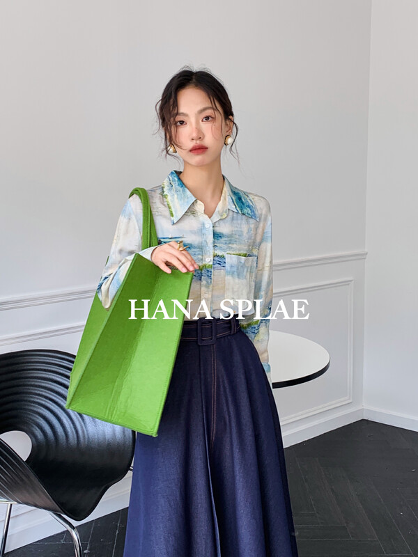 New in autumn! [HANNA Hanna] French retro impressionist oil painting shirt H10381# JHY