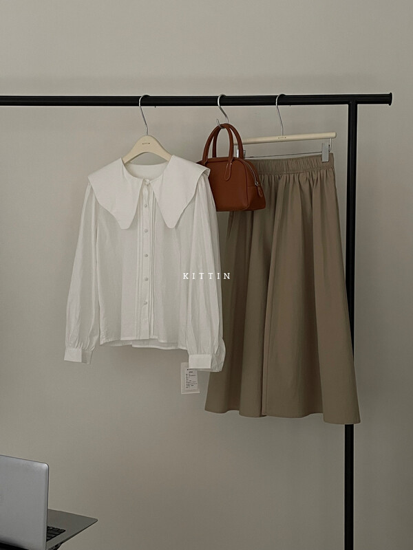 【KITTIN】Korean style large collar buttoned cotton shirt 8627FW# FHX