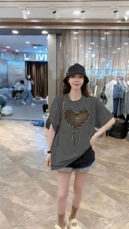 New in autumn! [Jinhan] Love fashion loose short-sleeved T-shirt YS1-8143# GYJ