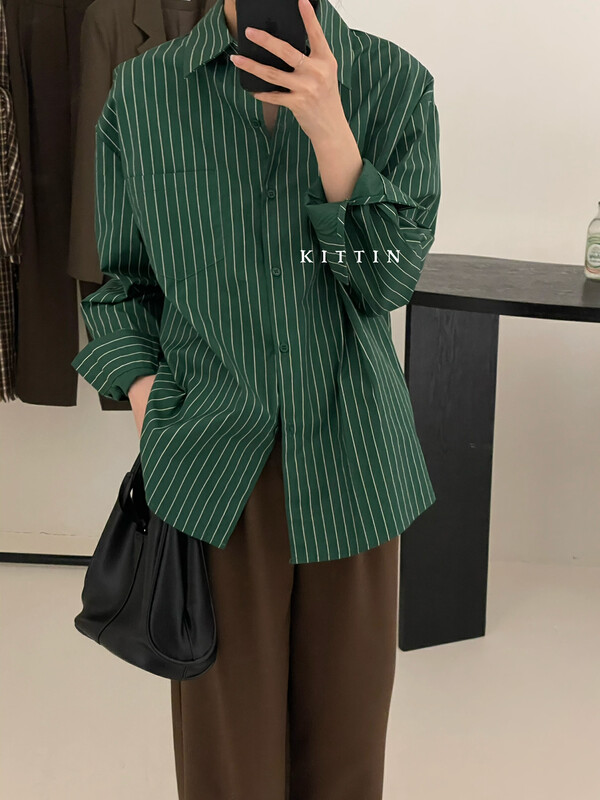 【KITTIN】Korean Lapel Striped Shirt 8653FW# FHX