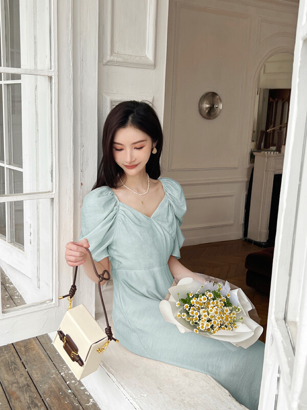 【HANNA Hanna】Designed fashionable layered neckline slim dress M3201t# XJ