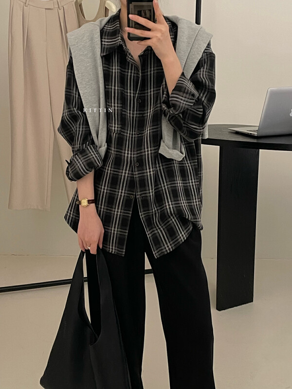 【KITTIN】Korean version plaid casual shirt 8679