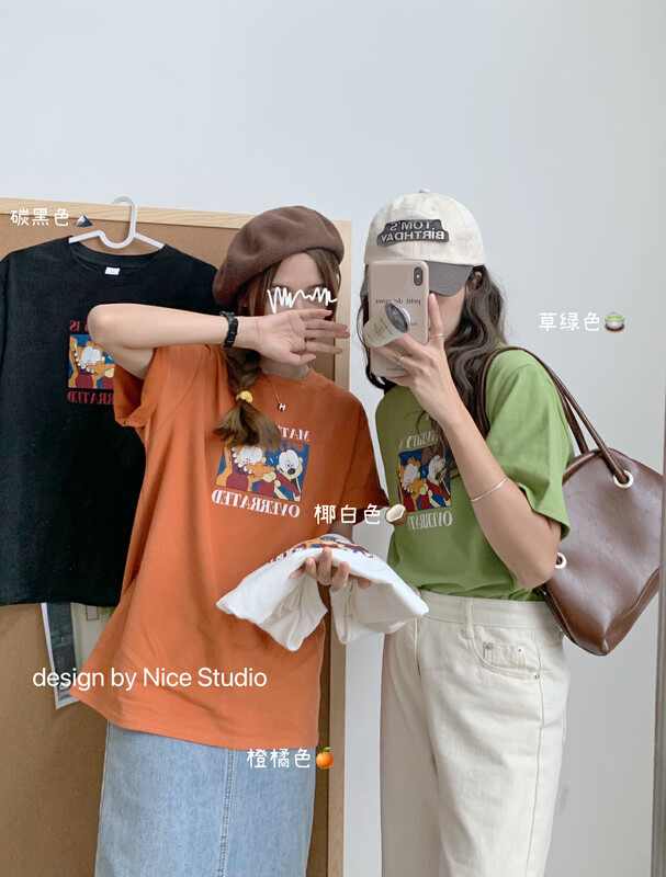 New in autumn! [NICE STUDIO] Fashion Garfield printed brushed short-sleeved T-shirt 28809# ZXL