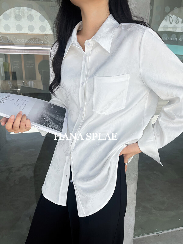 [HANNA Hanna] New Chinese style jacquard temperament autumn new transparent gem button design shirt H10286# JHY