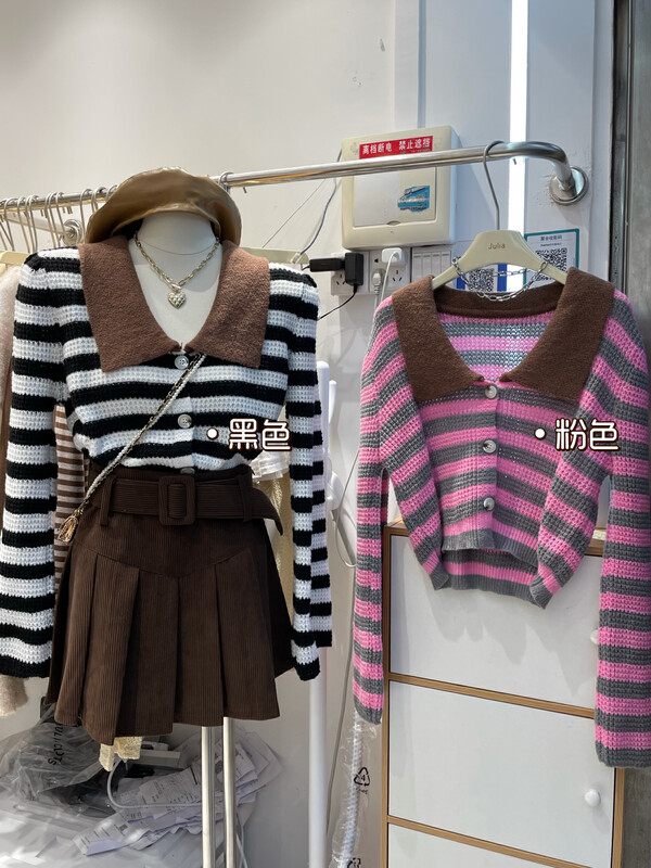 New in autumn! [JULIA] striped lapel breasted warm sweater YS2-2030# PCZ