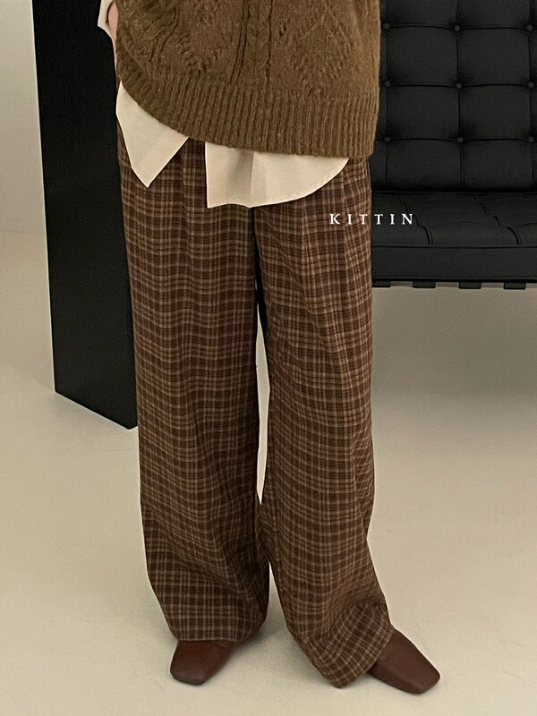 【KITTIN】Korean Check Elastic Pants 9155# FHX