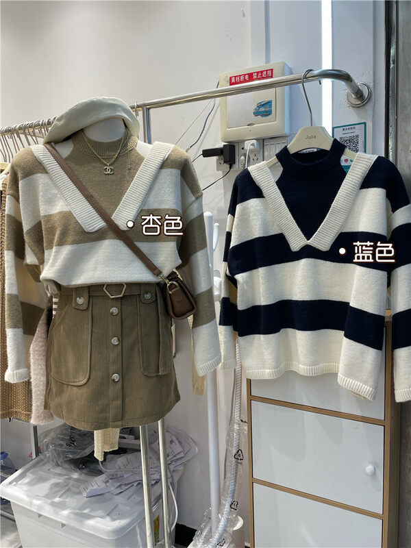 New in autumn!【JULIA】Fake two-piece striped warm sweater YS1-5018# PCZ
