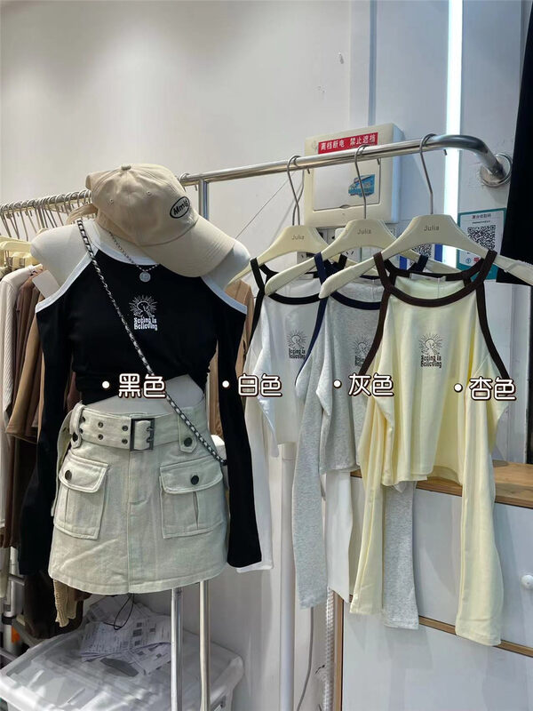 New in early autumn! [JULIA] Off-the-shoulder letter comfortable all-match small shirt (only small shirts are sold) YS1-1201# PCZ