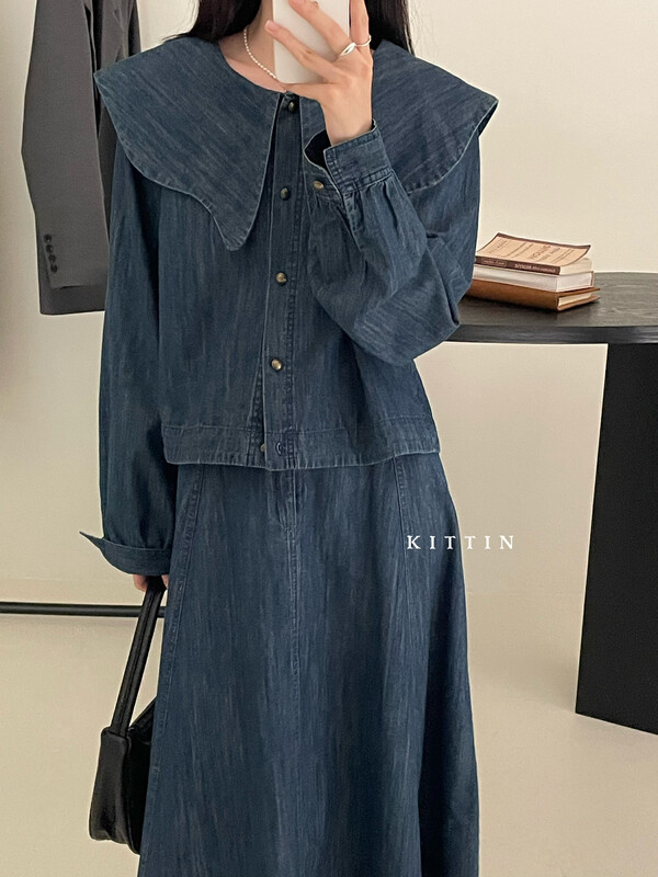 【KITTIN】Korean style big collar denim shirt 8637FW
