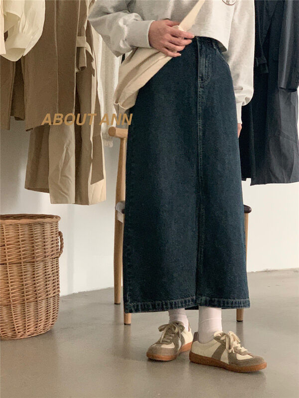Autumn is new!【ABOUT ANN】Korean straight denim split skirt (sell only skirt) 2119# ZJY