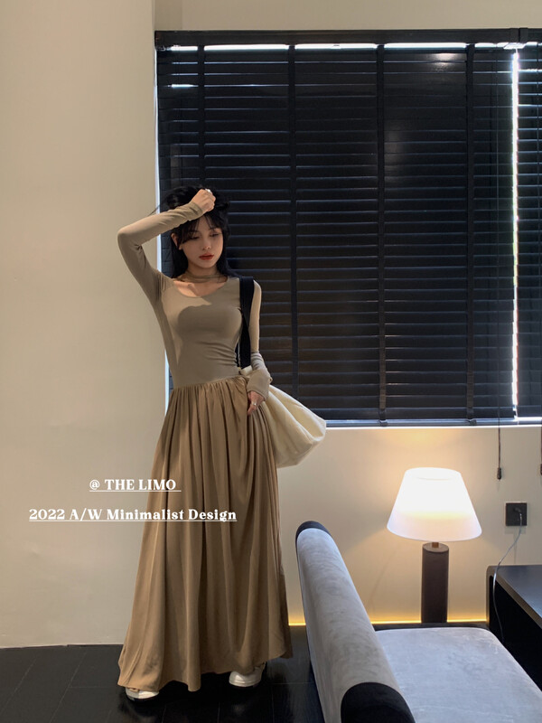 New in early autumn!【THE LIMO】Large tie stitching dress 6807# XYJ