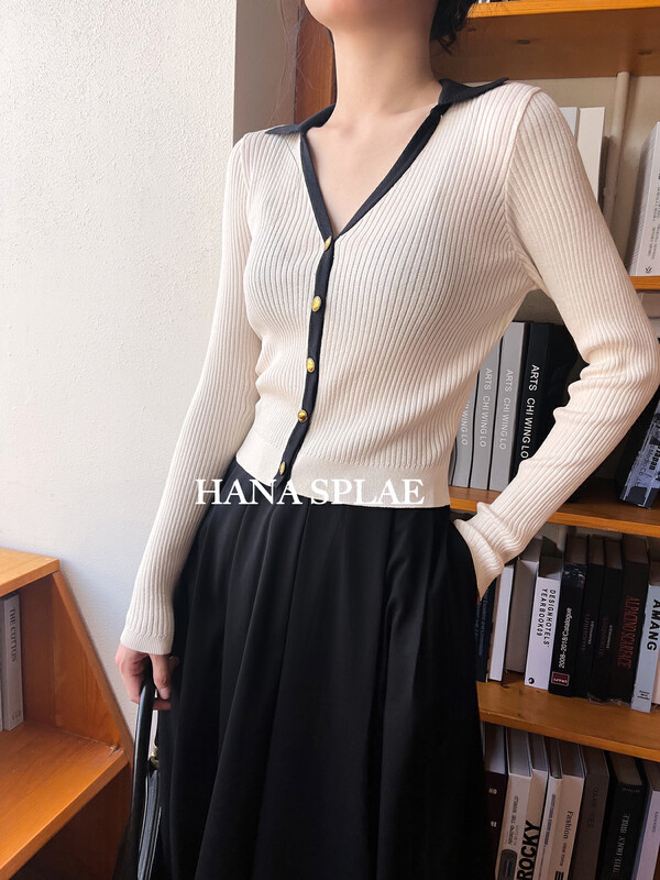 New in autumn! [HANNA Hanna] Small lapel slim short long-sleeved sweater H10330# JHY