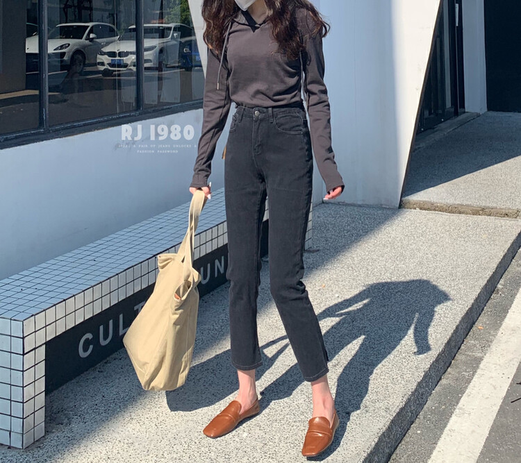 [1980] Autumn New Stretch Small Straight All-match Slim Cropped Jeans 2A65326-1