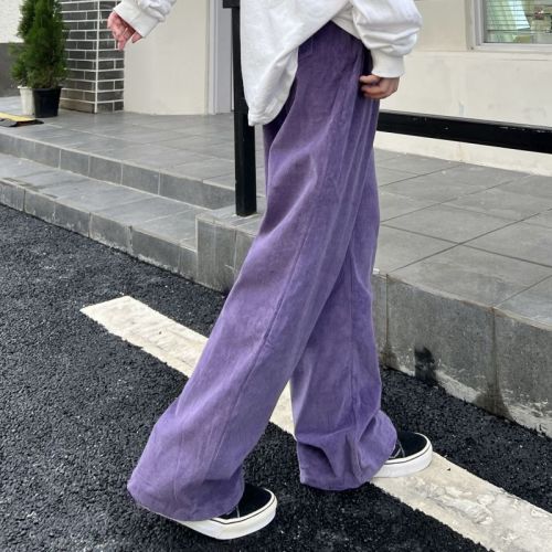 Real shot 2022 new corduroy thin high waist style casual all-match casual straight trousers