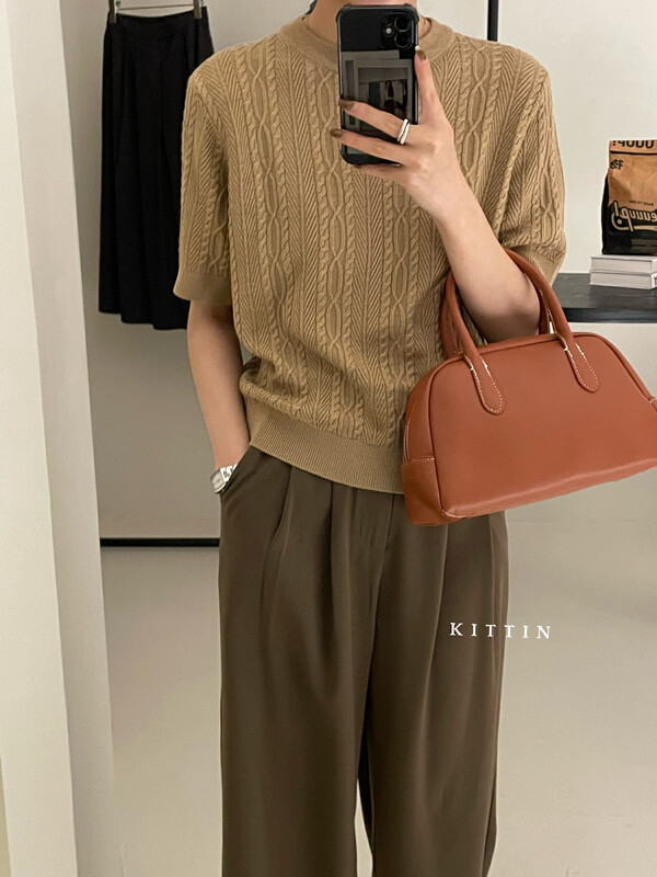 【KITTIN】Korean twist round neck short-sleeved sweater 1319# FHX
