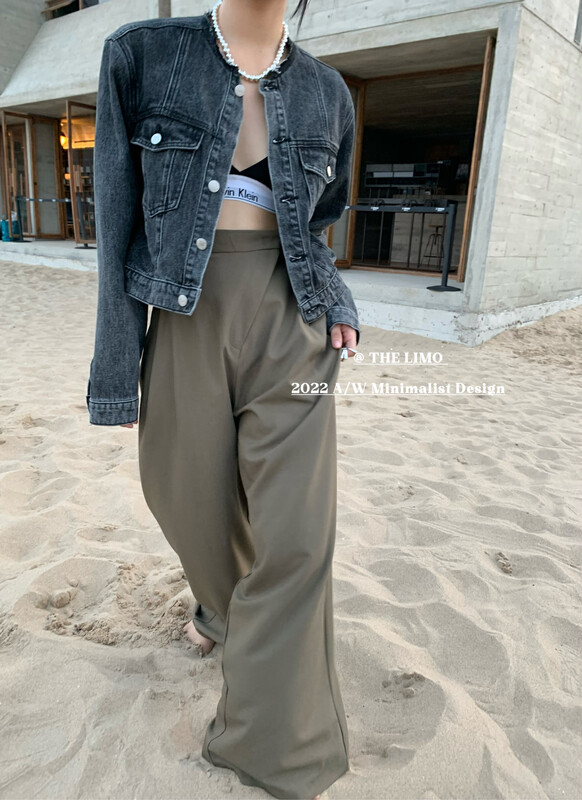 New in autumn! [THE LIMO] oblique zipper straight loose casual pants 6832# XYJ