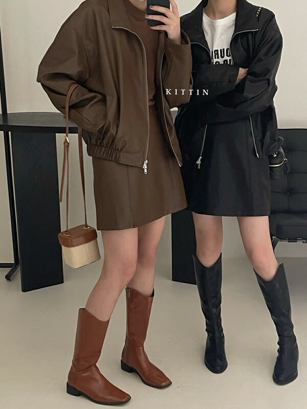 【KITTIN】Korean style premium sweet and cool zipper leather jacket 262