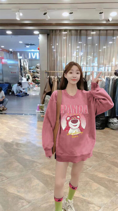 New in autumn! [Jinhan] Strawberry Bear Print Loose Sweater 8254# GYJ